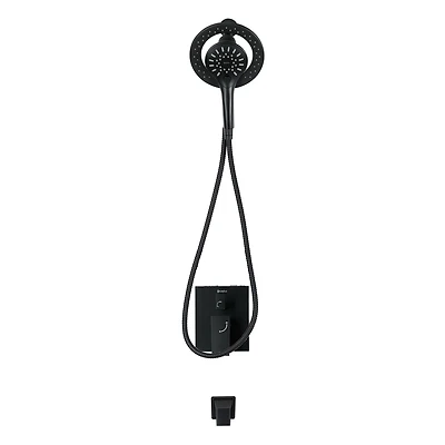 Robinet de bain-douche noir à pression équilibrée/inverseur 3 voie carré akuaplus(MD), douche à main aimantée 3 réglages avec pommeau et bec de bain