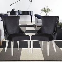 Chaise Odie en noir, chaise de salle à manger avec garniture cloutée, chaise de salle à manger en velours, chaise de salle à manger avec pieds en acier inoxydable pour cuisine et salon - Ensemble 2