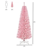 HOMCOM 6FT Artificial Christmas Tree Holiday Xmas Holiday Pencil Tree Decoration with Automatic Open for Home Party, Pink