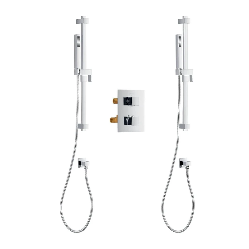 Ensemble de douche thermostatique d'akuaplus(MD) avec Déviateur 4 voies et avec arrêt,  2 douchettes, 2 barre de douche murals, fini chrome