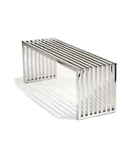 Banc moyen Vixey en chrome, banc en métal, banc poli en chrome, banc moyen en métal, banc d'entrée, banc moderne en métal au fini poli