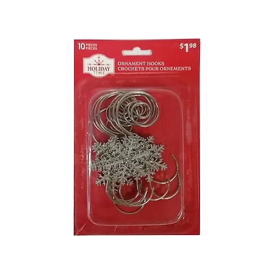 HOLIDAY TIME 10CT SILVER METAL SNOWFLAKE HOOKS