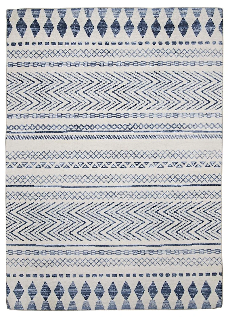 Tapis d'extérieur lavable Marco ivoire & bleu 5 pi x7 pi