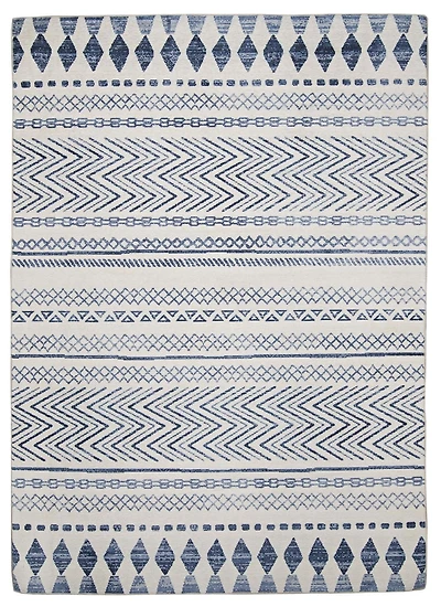 Tapis d'extérieur lavable Marco ivoire & bleu 5 pi x7 pi