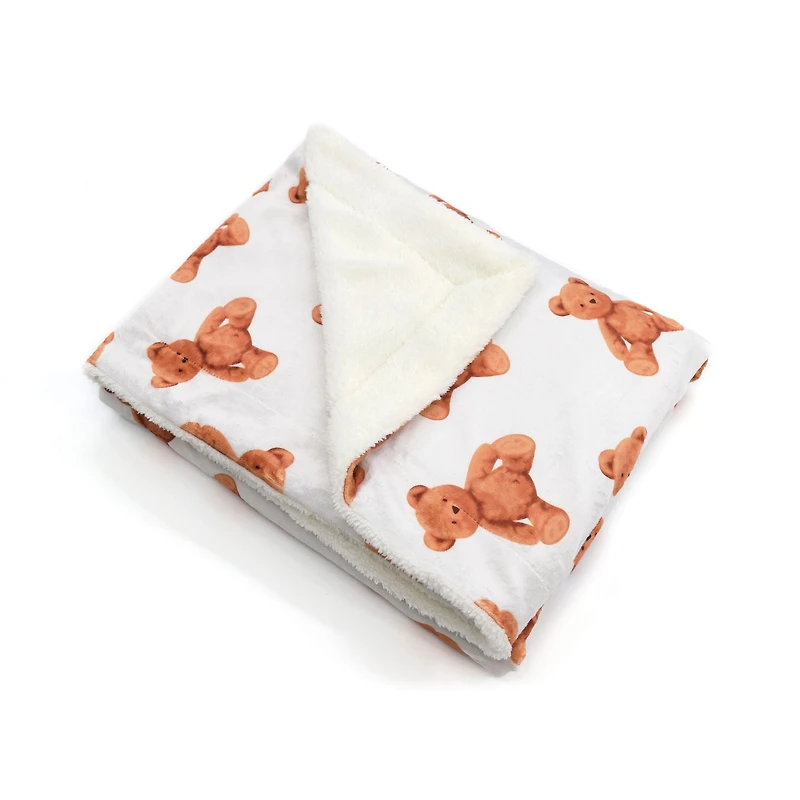 Couverture réversible en flanelle polaire douce et chaude pour enfants, motif ours en peluche marron, 101 x 127 cm