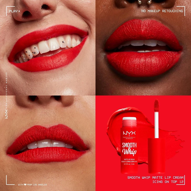 NYX PROFESSIONAL MAKEUP, Smooth Whip, Matte Lip Cream, Shea + cocoa butter, Vegan Formula, 4ml, Ultra-Smooth Lip Cream