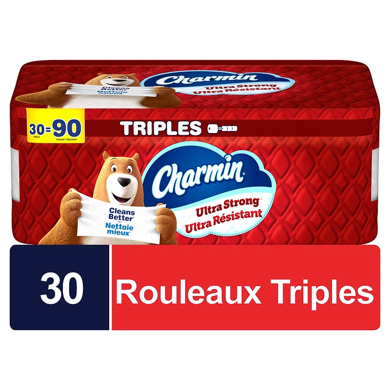 Papier hygiénique Charmin Ultra Résistant, 30 rouleaux triples = 90 rouleaux réguliers, papier hygiénique à 2 épaisseurs 30CT