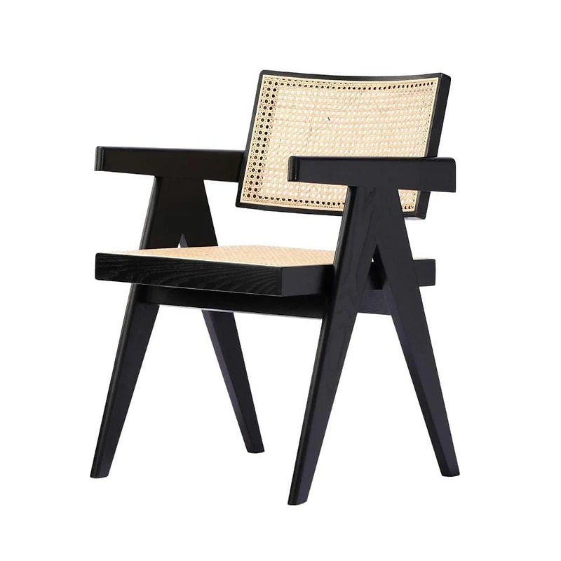 Banju Lot de 2 fauteuils de salle à manger modernes du milieu du siècle – Design élégant avec un cadre en bois durable, un siège confortable et un dossier intemporel en rotin cannelé pour des espaces