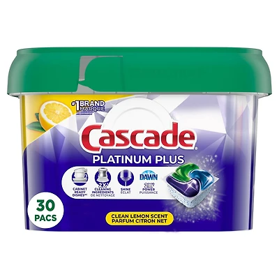 Sachets de détergent pour lave-vaisselle Cascade Platinum Plus ActionPacs, Citron net 30CT