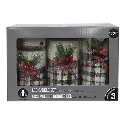 Hometrends Ensemble de bougies piliers à LED à motif écossais avec télécommande