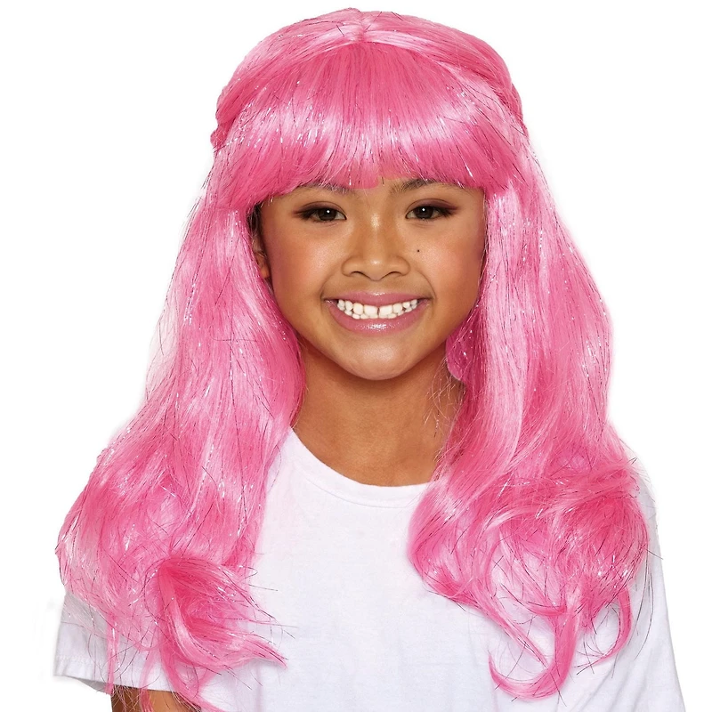 Girls Pink Magical Tinsel Wig