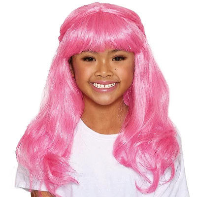 Girls Pink Magical Tinsel Wig