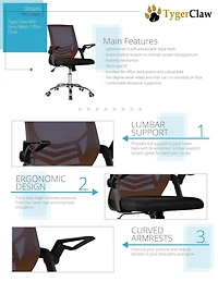 TygerClaw - Chaise de bureau en maille avec dossier moyen