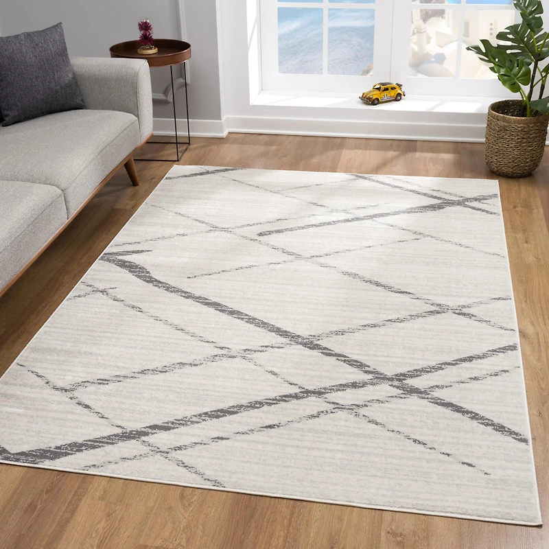 Tapis d'intérieur abstrait Branch Savannah 2' x 11' (taille exacte : 2'3" 11'), beige gris, contemporain - Entrée, couloir, salle de bain et cuisine