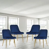 Heye Dining Chair with Blue Velvet Upholstery and Gold Metal Legs (Set of 4)