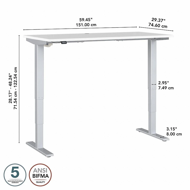 Bureau assis-debout électrique à hauteur réglable 60L x 30P Move 40 Series de Bush Business Furniture, blanc