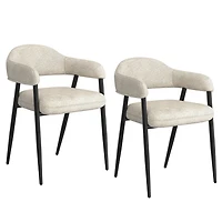 Chaise contemporaine de salle à manger en tissu et métal, ensemble de 2 – beige et noir