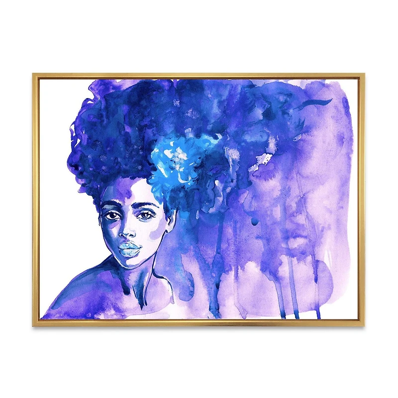 Designart Glorious Blue Portrait of African American Woman FLOAT FRAME WALL ART