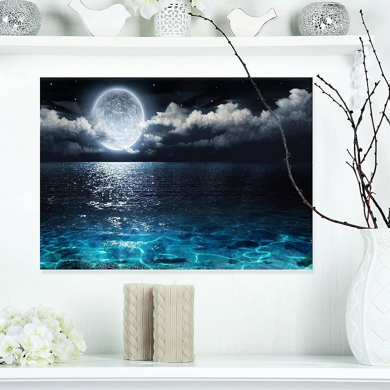 Designart Romantic Full Moon Over Sea Canvas Wall Art