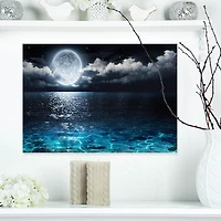 Designart Romantic Full Moon Over Sea Canvas Wall Art