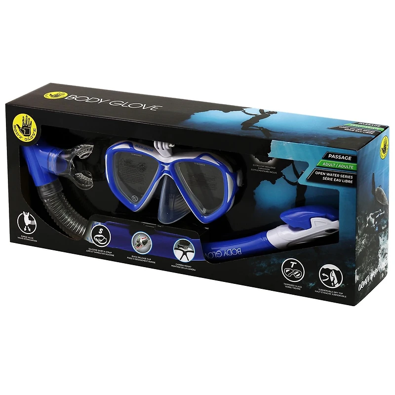 Ensemble de plongée Body Glove adulte masque tuba palmes kit de plongée Passage