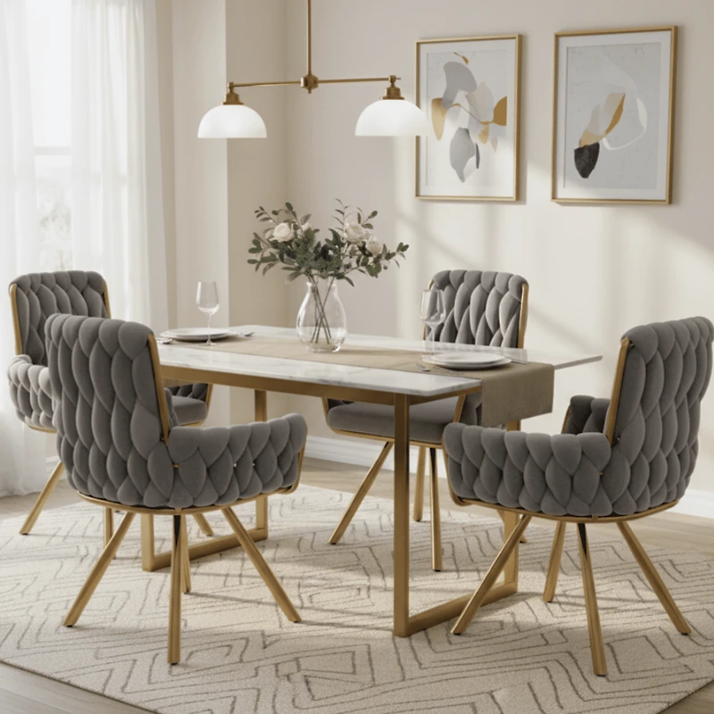 Noble House Set of 2 Velvet Dining Chairs, Luxurious Tufted Swivel Chair, gray