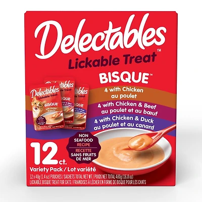 Delectables Non Seafood Bisque Wet Cat Treats Variety 12 Pack