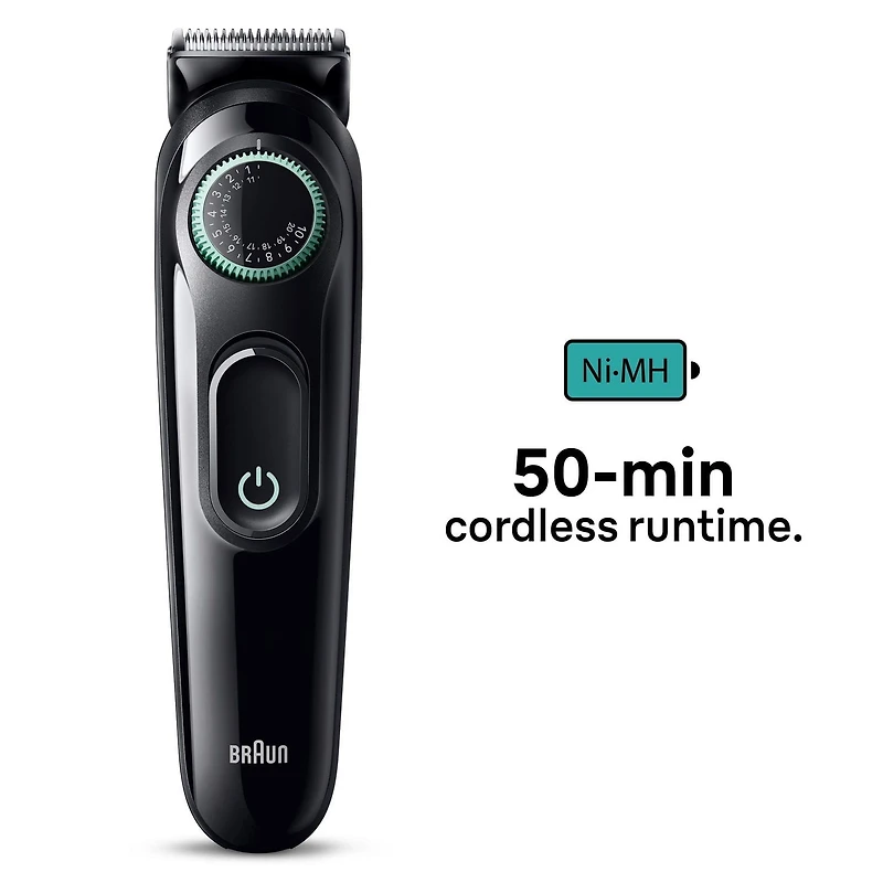 Kit tout-en-un Braun Series 3 3450, tondeuse pour hommes 6 en 1 avec tondeuse à barbe, pour le nez et les oreilles, tondeuse à cheveux et plus, lame ultra tranchante, 40 réglages de longueur, pile rec 1CT