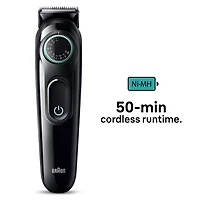 Kit tout-en-un Braun Series 3 3450, tondeuse pour hommes 6 en 1 avec tondeuse à barbe, pour le nez et les oreilles, tondeuse à cheveux et plus, lame ultra tranchante, 40 réglages de longueur, pile rec 1CT