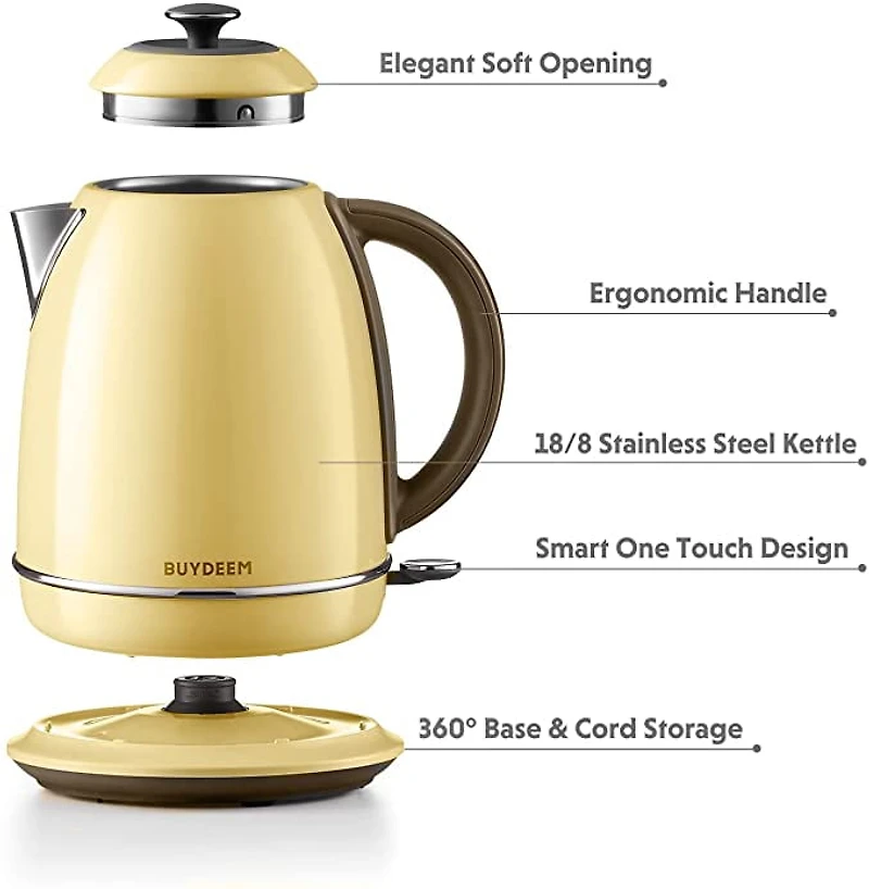 BUYDEEM K640 1.7L Stainless Steel Electric Tea Kettle with Auto Shut-Off and Boil Dry Protection.