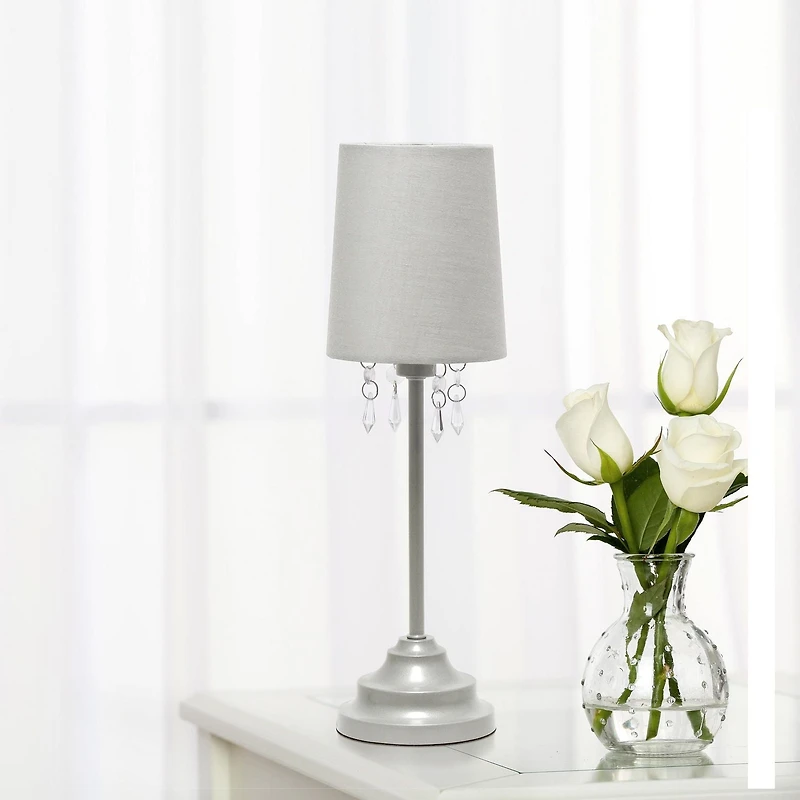 Simple Designs Table Lamp with Fabric Shade and Hanging Acrylic Beads