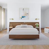 Nexera Alibi Queen Size Platform Bed and Panoramic Headboard, Walnut