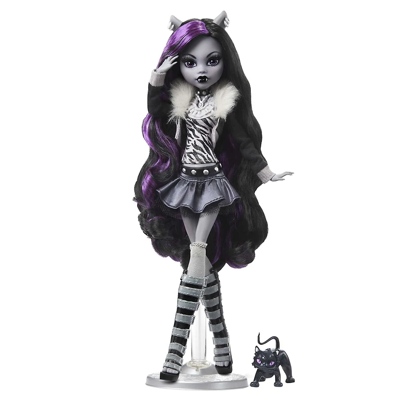 Monster High-Poupée Clawdeen Wolf-Poupée en noir et blanc avec posters