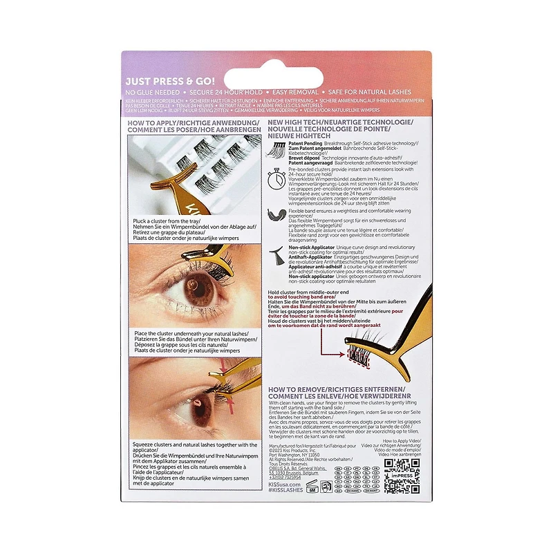 KISS ImPRESS Press-On Falsies Eyelashes, Spiky, 20 Clusters, ImPRESS Press-On