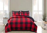Marina Decoration Ultra Soft Luxury Fluffy Goose Down Alternative Bed in a Bag Rich Printed Comforter Set Includes Sheet Set, Red Black Plaid Pattern