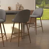 Homy Casa Set of 2 Contemporary Bar Stools, 26 in. Seat Height with Fabric Upholstery and Wooden Legs