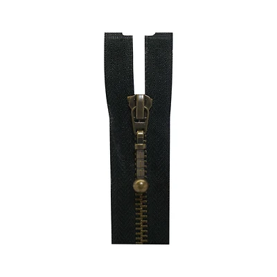 Costumakers One-Way Separating Zipper 65 cm (25.6), Black, #5 Antique Brass Metal Teeth, Tab Pull