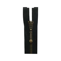 Costumakers One-Way Separating Zipper 65 cm (25.6), Black, #5 Antique Brass Metal Teeth, Tab Pull