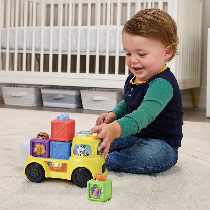 VTech Baby Lumi Camion cubes surprises avec quatre blocs interactifs -Version française 6+ Mois