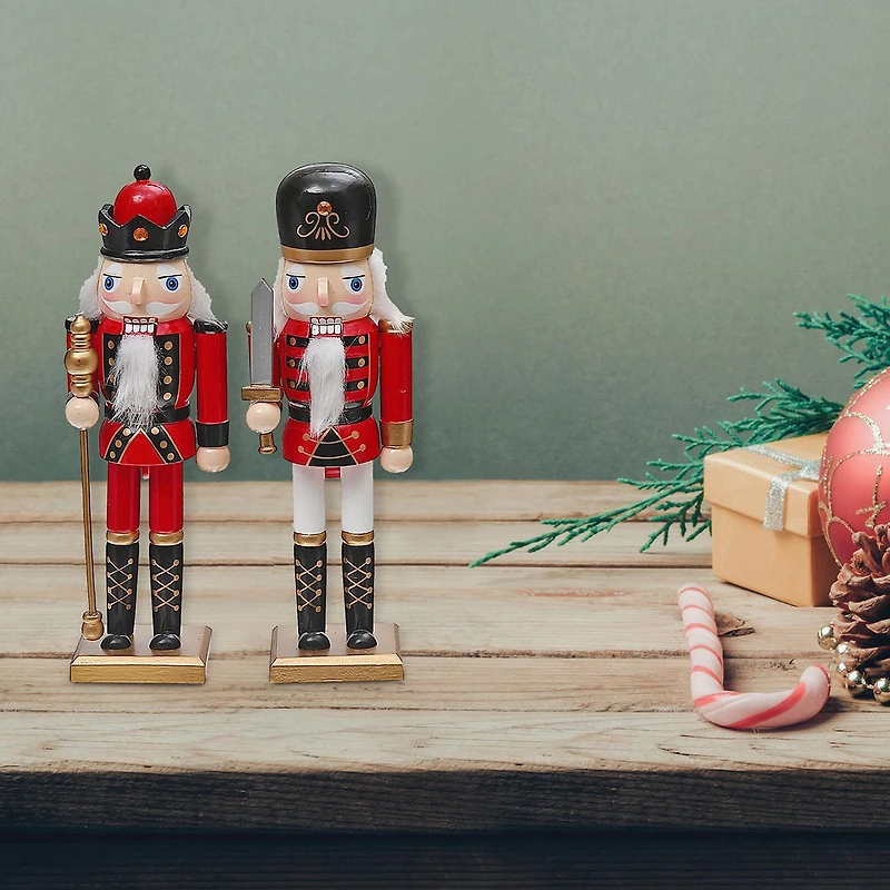 Christmas Wooden Nutcracker Figurine  11" - Set of 2