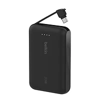 Belkin BoostCharge Portable Power Bank, 2.2in/5.7cm Integrated Cable 10,000mAh PD 20W Fast Charge USB-C Power Delivery, Portable iPhone Charger for iPhone 15 Series, iPad Pro, Galaxy S24 & More Black, BEL 10K 20W CABLE PWRBNK BLK