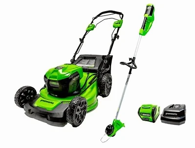 Greenworks 40V 20" SP Lawn Mower + 12" Trimmer, 5.0AH Battery & Charger Included