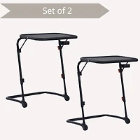 Homy Casa Set of 2 Folding Coffee Tables with Cup Holders and Adjustable Height, Black Plastic Surface