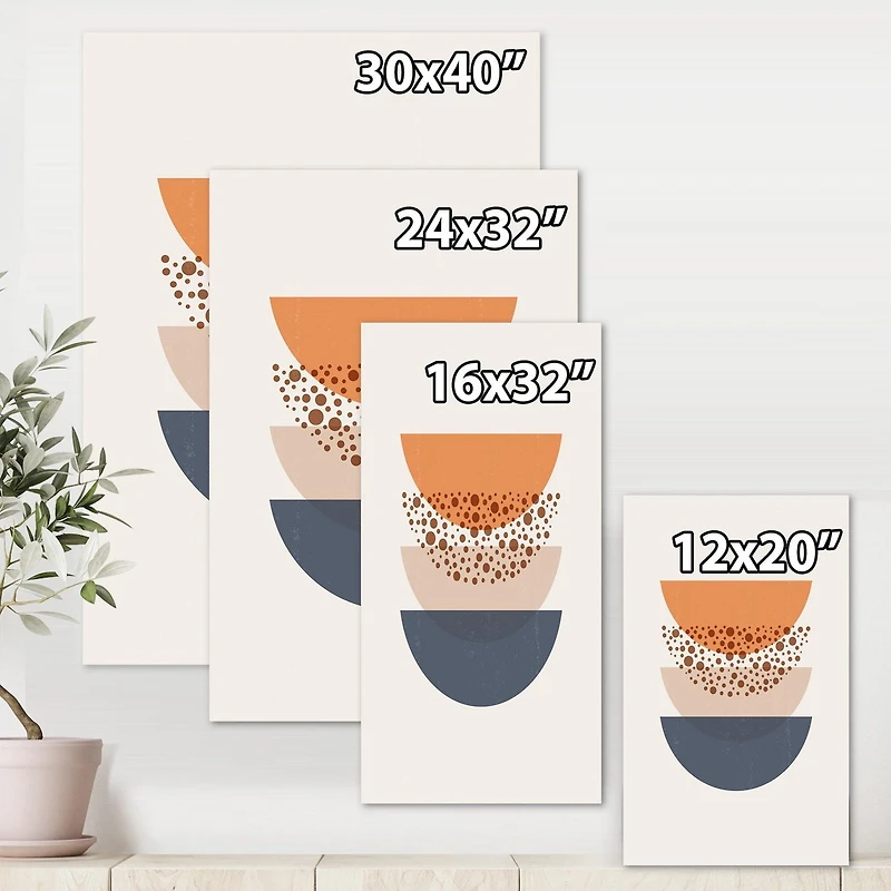 Designart Géométrie abstraite du soleil et de la lune en bleu et orange Art mural sur toile