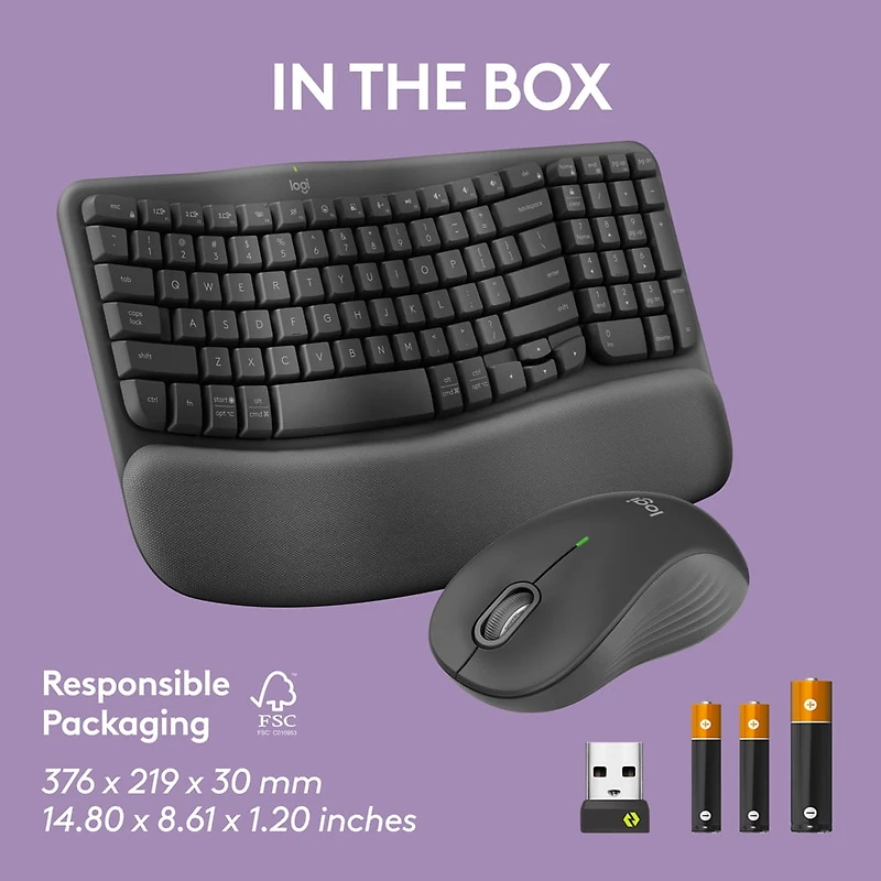 Logitech MK670 Combo, clavier Wave Keys ergonomique sans fil avec souris sans fil Signature M550 L - Graphite