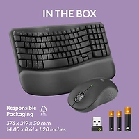 Logitech MK670 Combo, clavier Wave Keys ergonomique sans fil avec souris sans fil Signature M550 L - Graphite