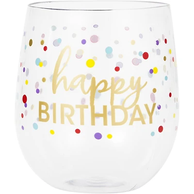 Multicolor Polka Dot Happy Birthday Plastic Wine Glass