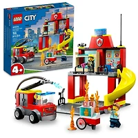 LEGO City Fire Station and Fire Engine  60375, Pretend Play Fire Station with Firefighter Minifigures, Educational Vehicle Toys for Kids Boys Girls Age 4+
