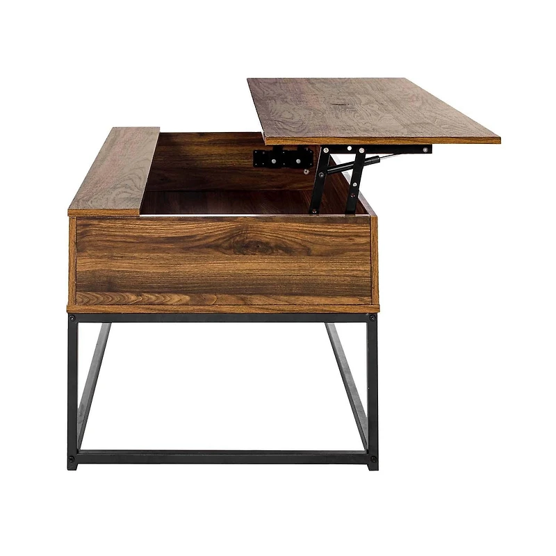 Homylin Table basse relevable de 39,4 pouces, table centrale industrielle avec compartiment de rangement caché pour le salon, petite pour la salle à manger, la réception, le bureau à domicile, brun ru