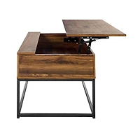 Homylin Table basse relevable de 39,4 pouces, table centrale industrielle avec compartiment de rangement caché pour le salon, petite pour la salle à manger, la réception, le bureau à domicile, brun ru